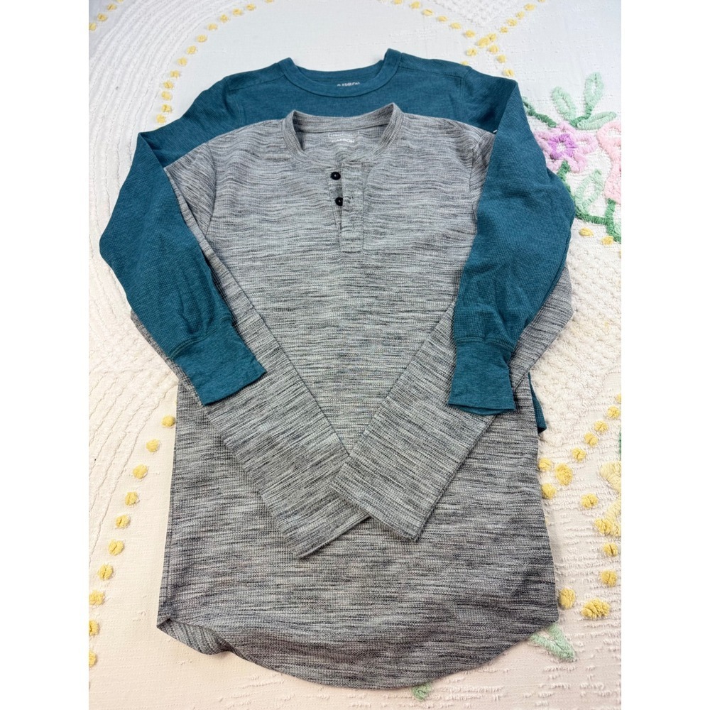 CARBON Mens Small Gray Blue Thermal Long Sleeve T-Shirt 2-Pack
